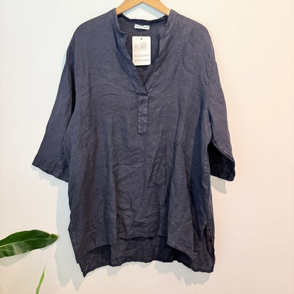 Puro Lino Navy Linen Tunic Top – One Size