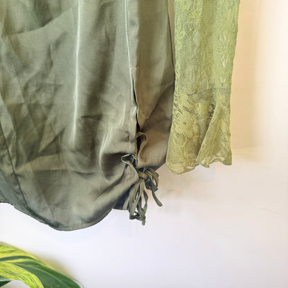 PrettyLittleThing Olive Green Satin & Lace Bodycon Dress - Size 4