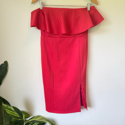 Showpo Red Pretty Vibes Off-Shoulder Ruffle Dress - Size 12