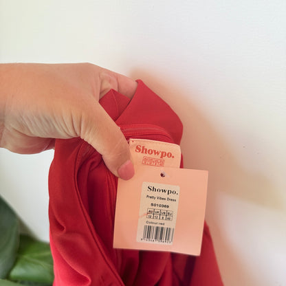 Showpo Red Pretty Vibes Off-Shoulder Ruffle Dress - Size 12