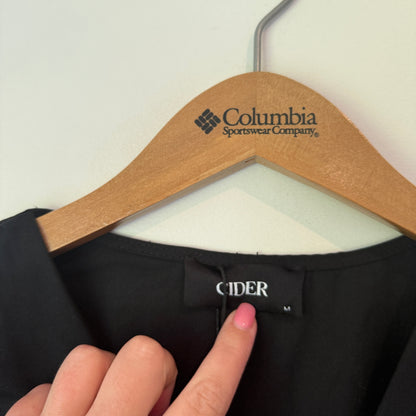 Cider Black V-Neck Pleated Waist Midi Dress with Pockets - Size M