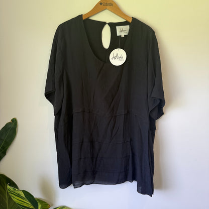 La Mode Plus Black Cotton Blend Tiered Top - Size 12