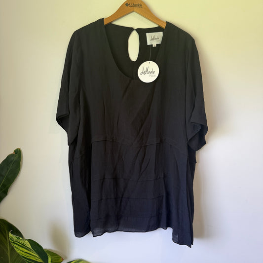 La Mode Plus Black Cotton Blend Tiered Top - Size 12