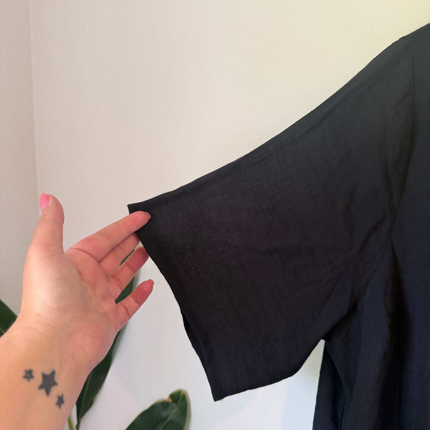 La Mode Plus Black Cotton Blend Tiered Top - Size 12