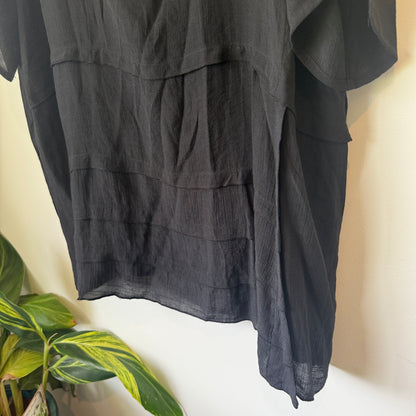 La Mode Plus Black Cotton Blend Tiered Top - Size 12