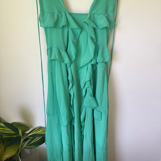 Boohoo Petite Turquoise Ruffle Cut-Out Maxi Dress - Size 16