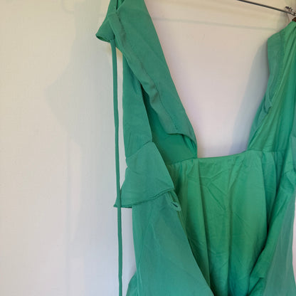 Boohoo Petite Turquoise Ruffle Cut-Out Maxi Dress - Size 16