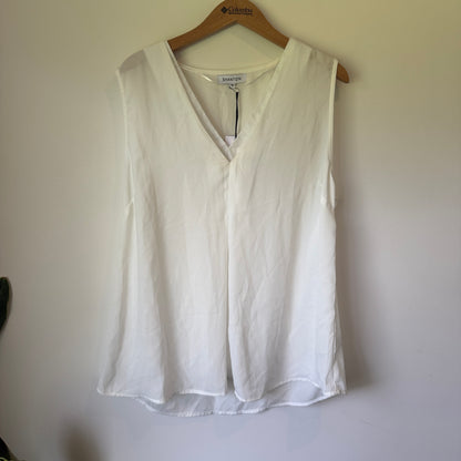 Shanton White 'Cloud' V-Neck Sleeveless Top with Zip Detail - Size 16