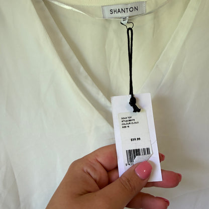 Shanton White 'Cloud' V-Neck Sleeveless Top with Zip Detail - Size 16