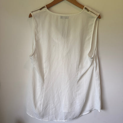 Shanton White 'Cloud' V-Neck Sleeveless Top with Zip Detail - Size 16