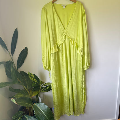 Topshop Curve Neon Lime Ruffle Midi Dress - Size 22