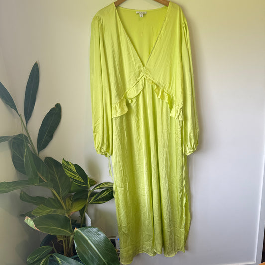 Topshop Curve Neon Lime Ruffle Midi Dress - Size 22