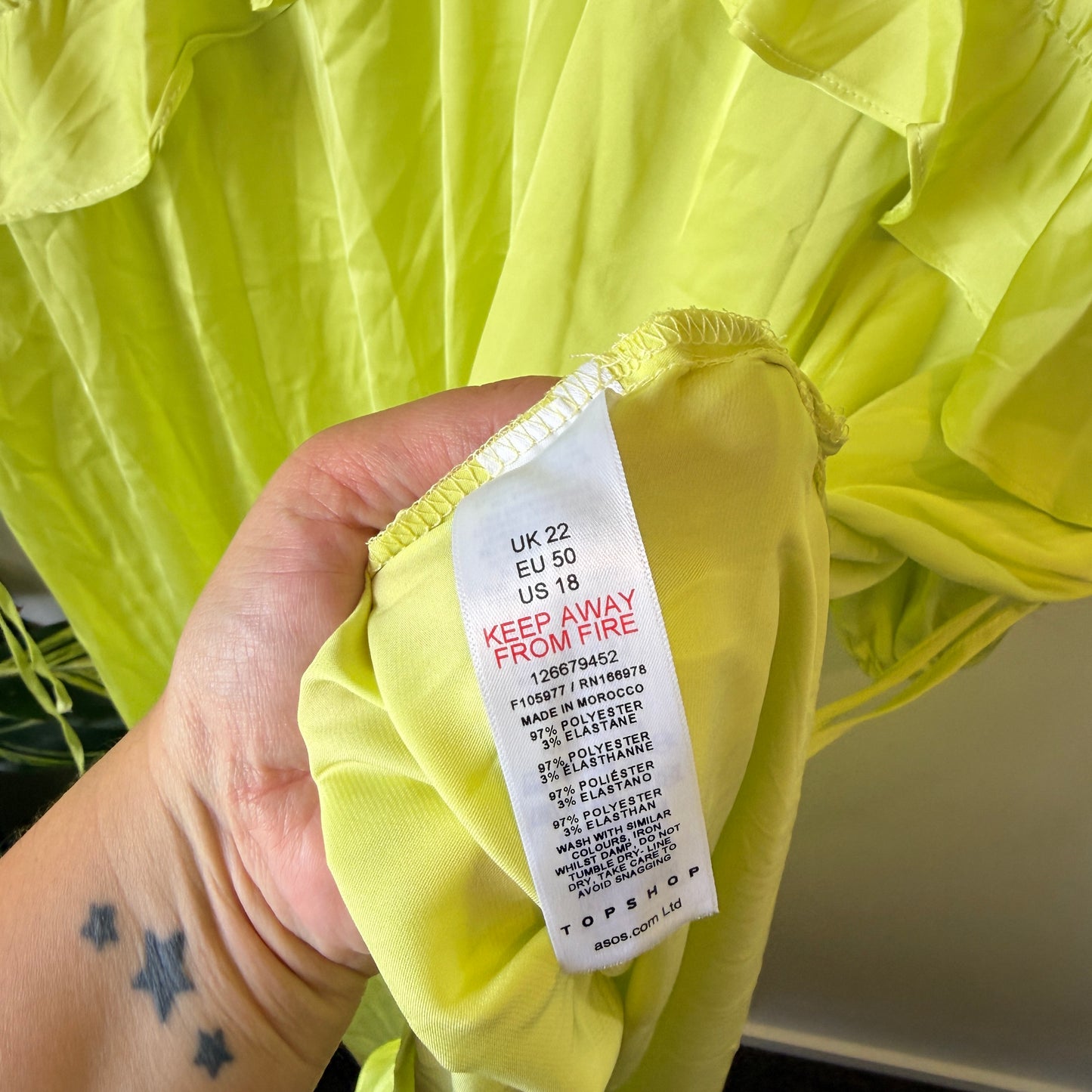 Topshop Curve Neon Lime Ruffle Midi Dress - Size 22
