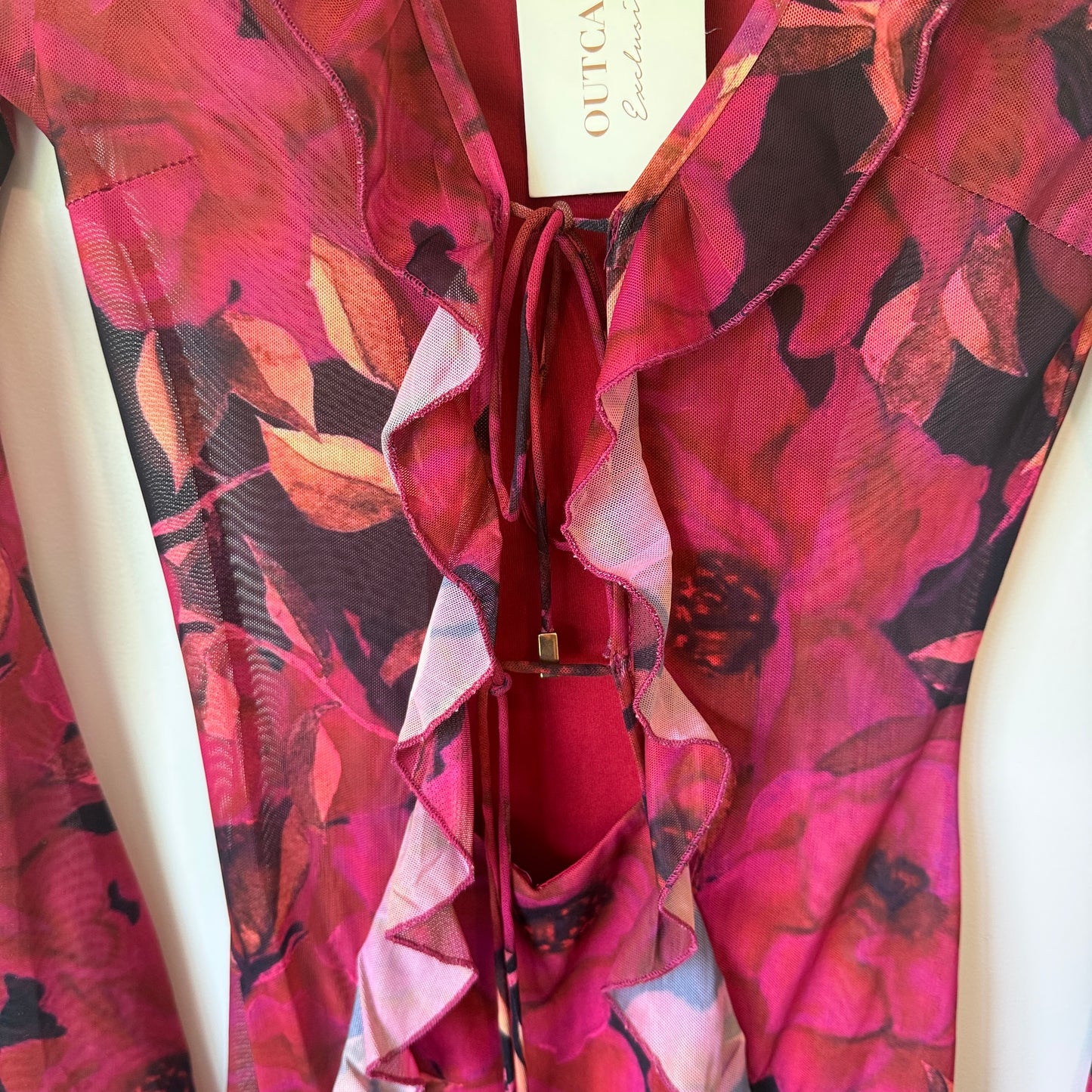 Outcast Exclusives Pink Floral Mesh Ruffle Mini Dress - Size XS