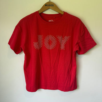 Anko Red "JOY" Studded Cotton T-Shirt - Size Kids 14