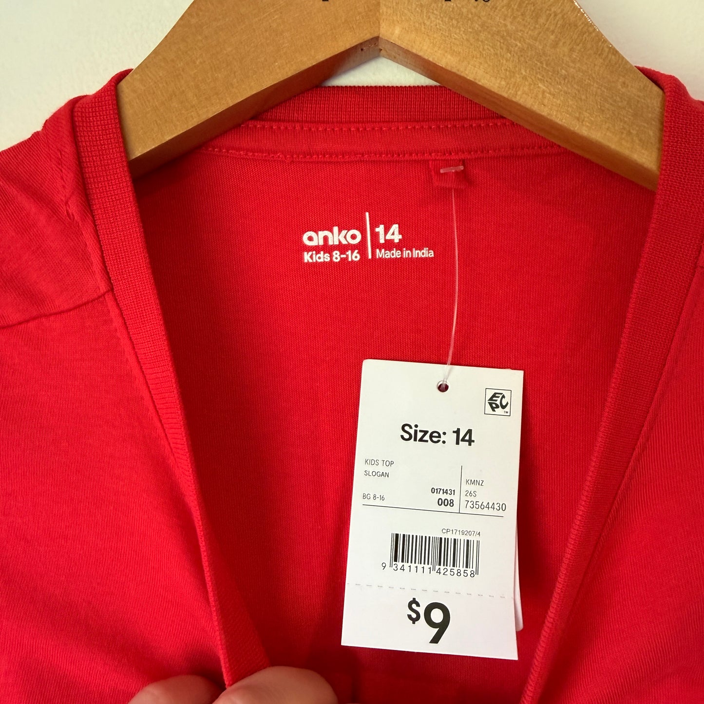 Anko Red "JOY" Studded Cotton T-Shirt - Size Kids 14