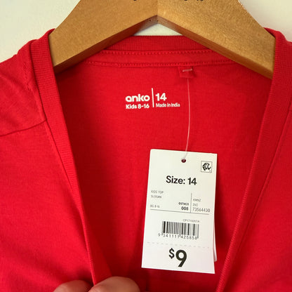 Anko Red "JOY" Studded Cotton T-Shirt - Size Kids 14