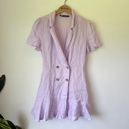 Zara Linen Button Front Playsuit Lilac - Size M