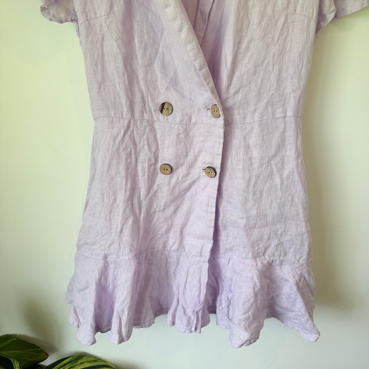 Zara Linen Button Front Playsuit Lilac - Size M