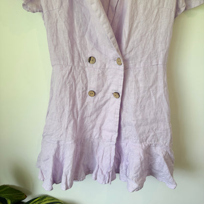 Zara Linen Button Front Playsuit Lilac - Size M