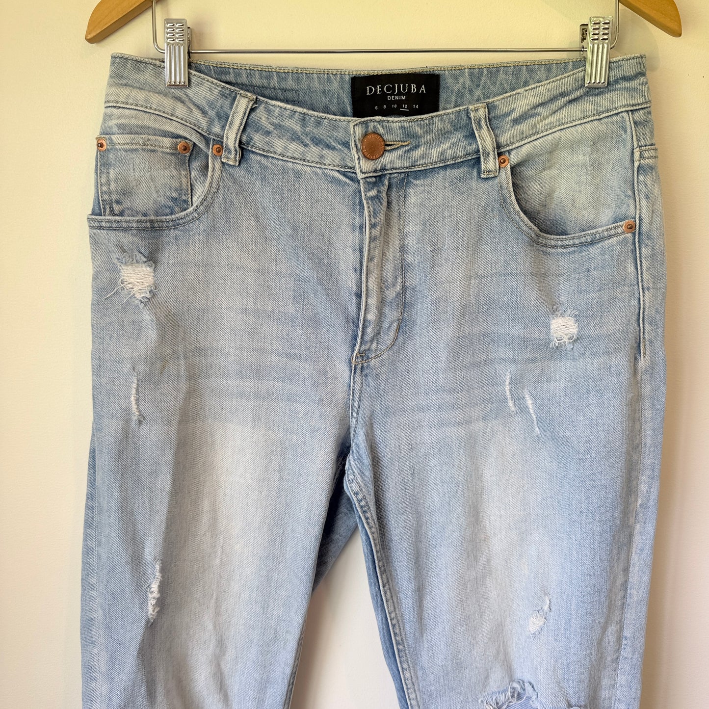 Decjuba Denim Distressed Jeans Light Wash - Size 12