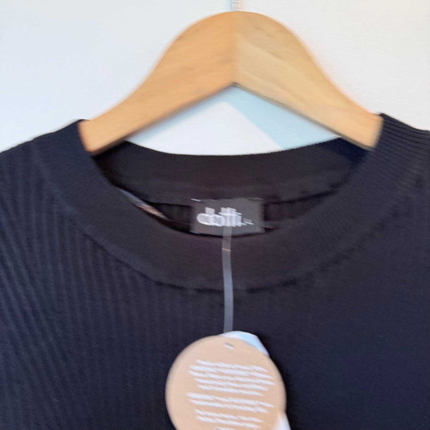 Dotti Ribbed Viscose Knit Long Sleeve Top Black