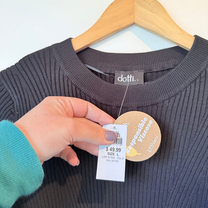 Dotti Ribbed Viscose Knit Long Sleeve Top Black