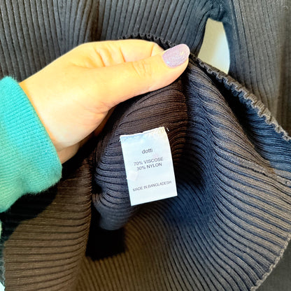 Dotti Ribbed Viscose Knit Long Sleeve Top Black