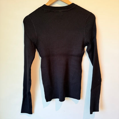 Dotti Ribbed Viscose Knit Long Sleeve Top Black