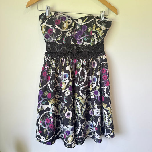 Dotti Strapless Chain Print Skater Dress  - Size 10