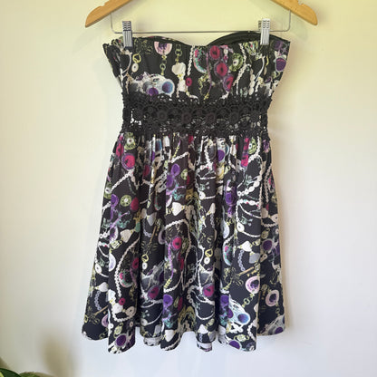 Dotti Strapless Chain Print Skater Dress  - Size 10