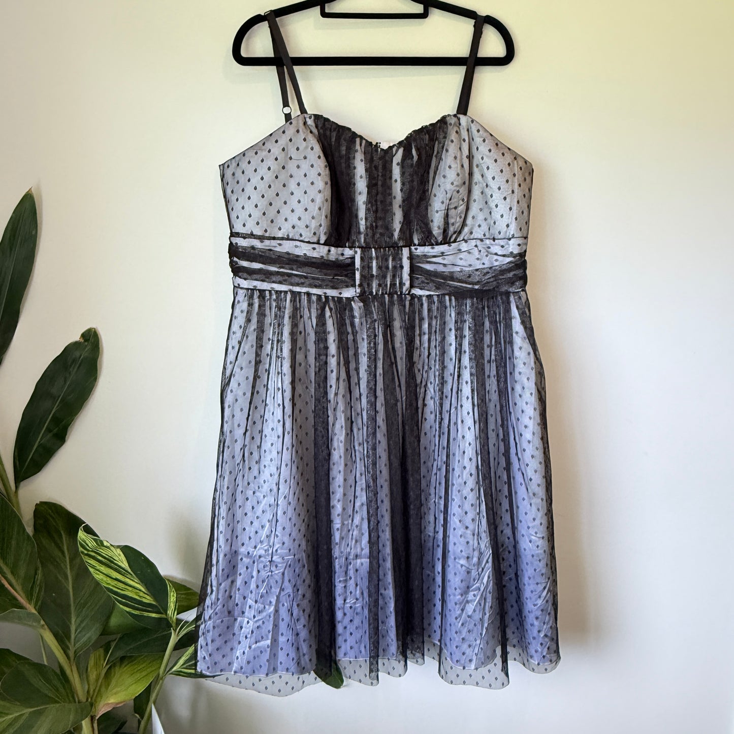 City Chic Polka Dot Tulle Overlay Dress Black & White - Size M