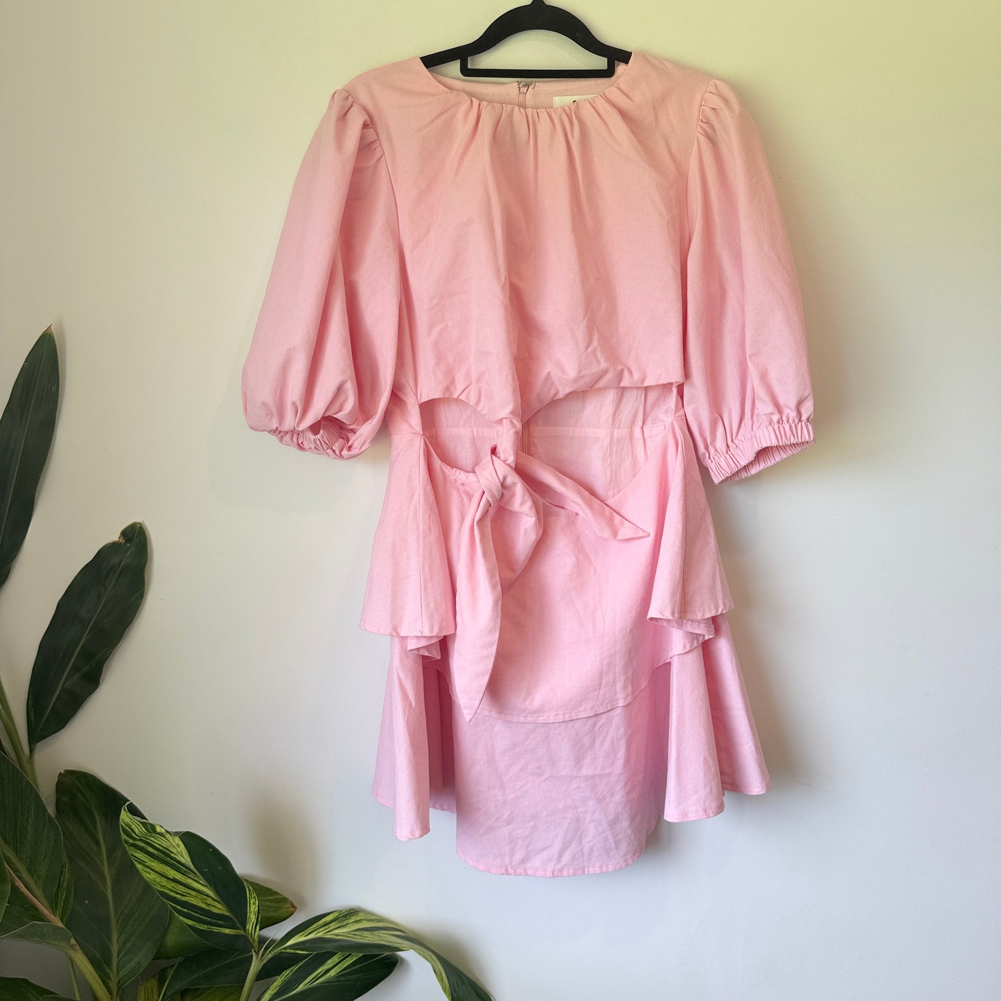 Calli Pink Linen Blend Cutout Tie Front Dress - Size 12