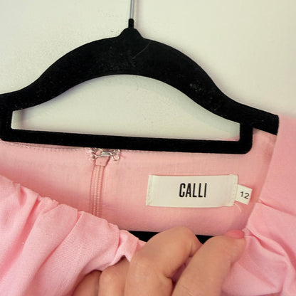 Calli Pink Linen Blend Cutout Tie Front Dress - Size 12