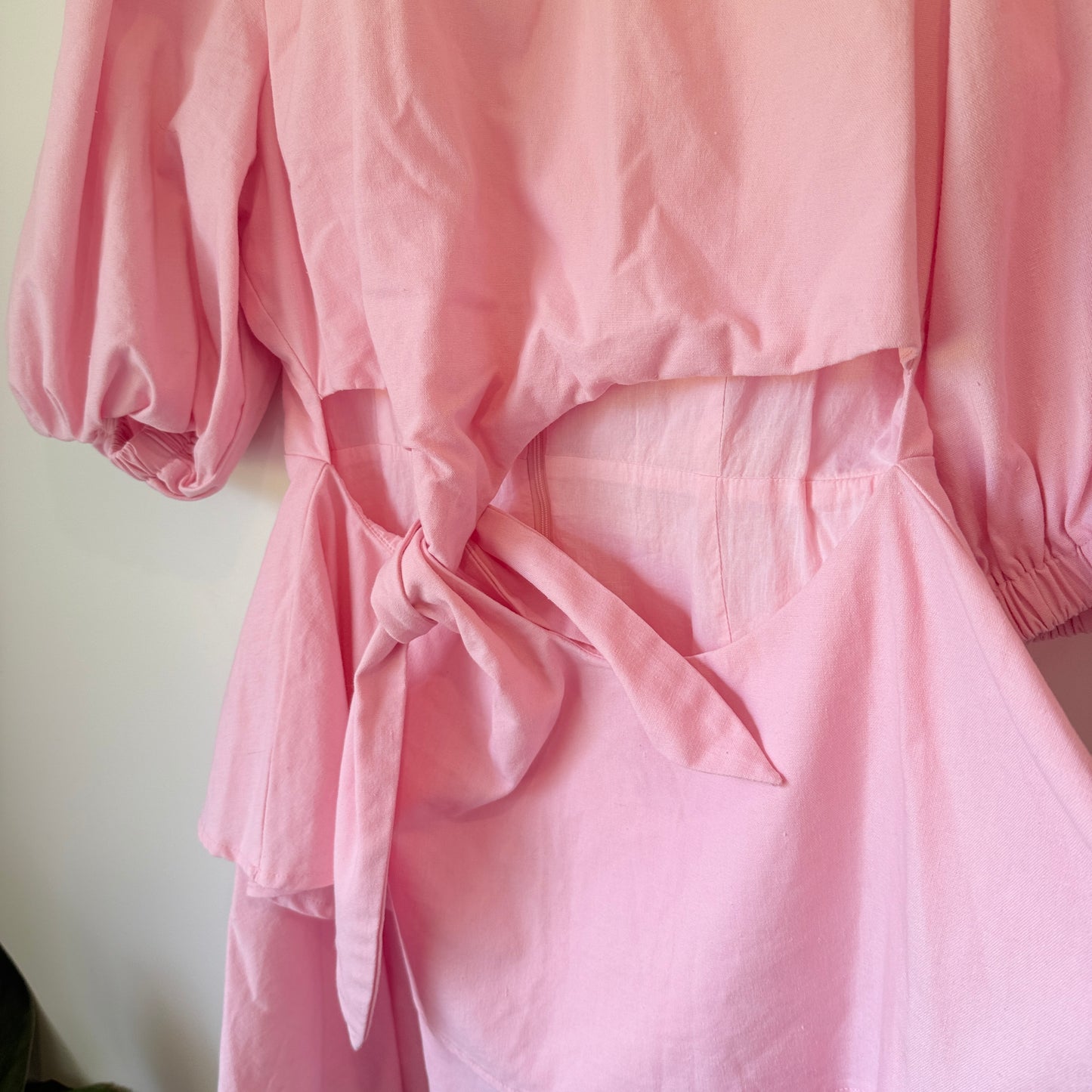 Calli Pink Linen Blend Cutout Tie Front Dress - Size 12