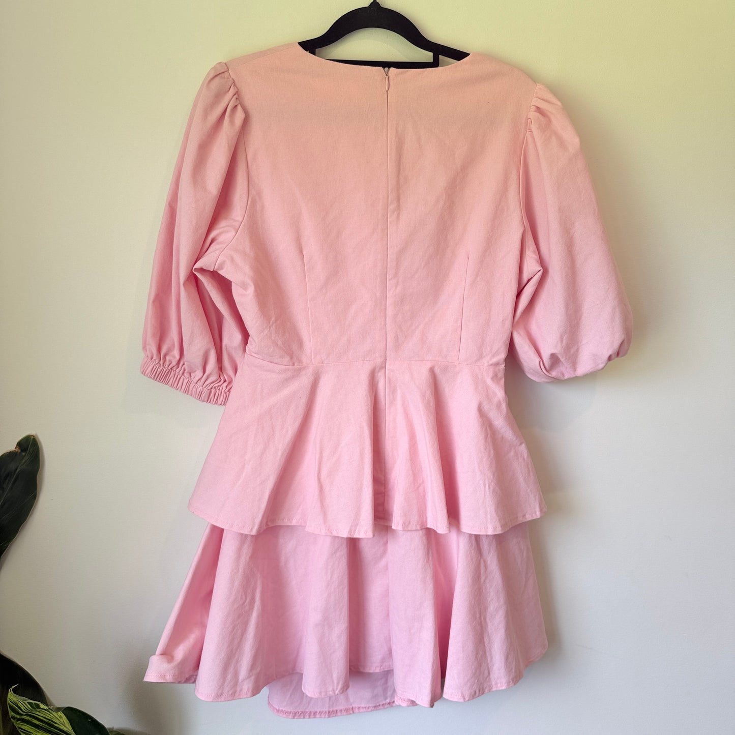 Calli Pink Linen Blend Cutout Tie Front Dress - Size 12