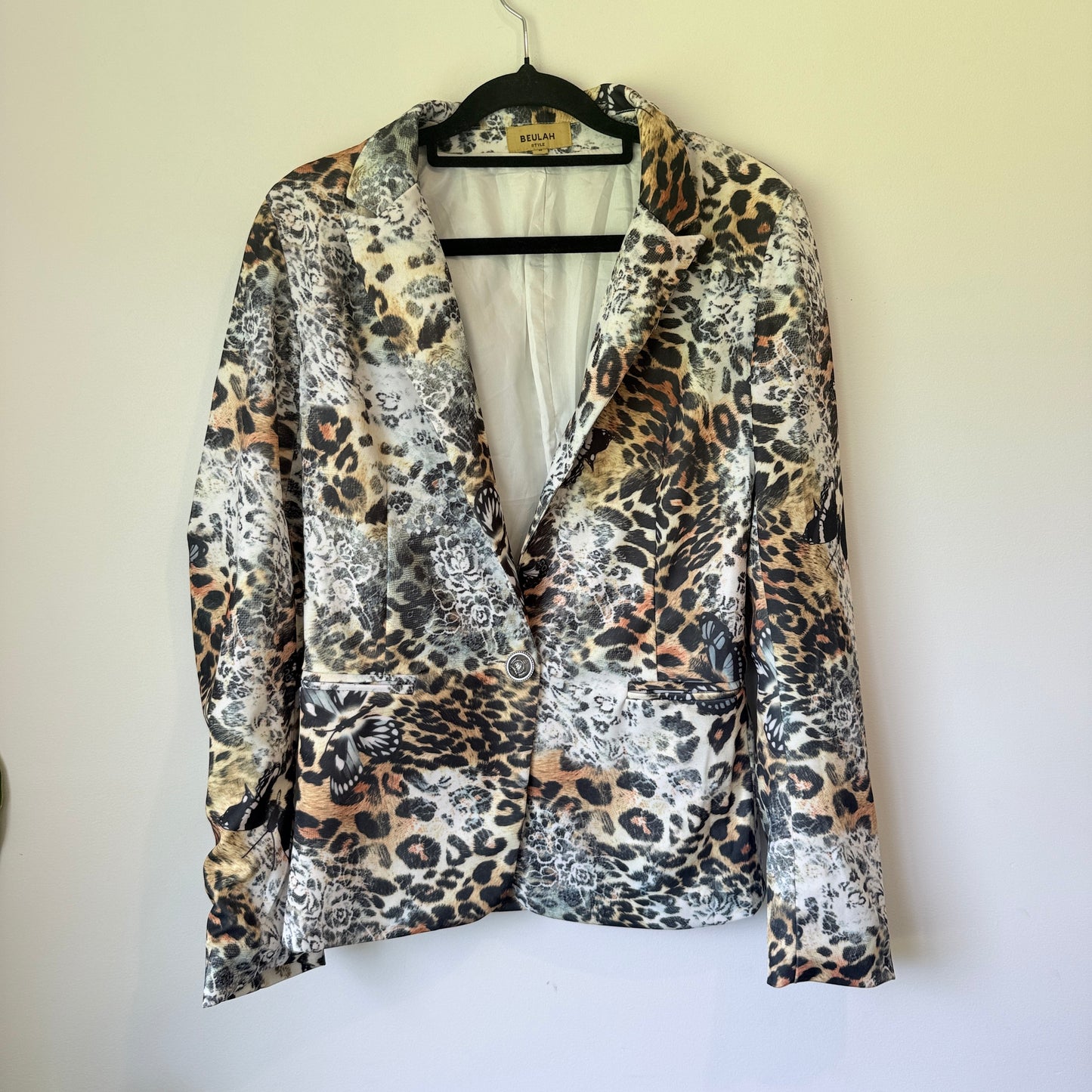 Beulah Style Leopard & Butterfly Print Blazer - Size M