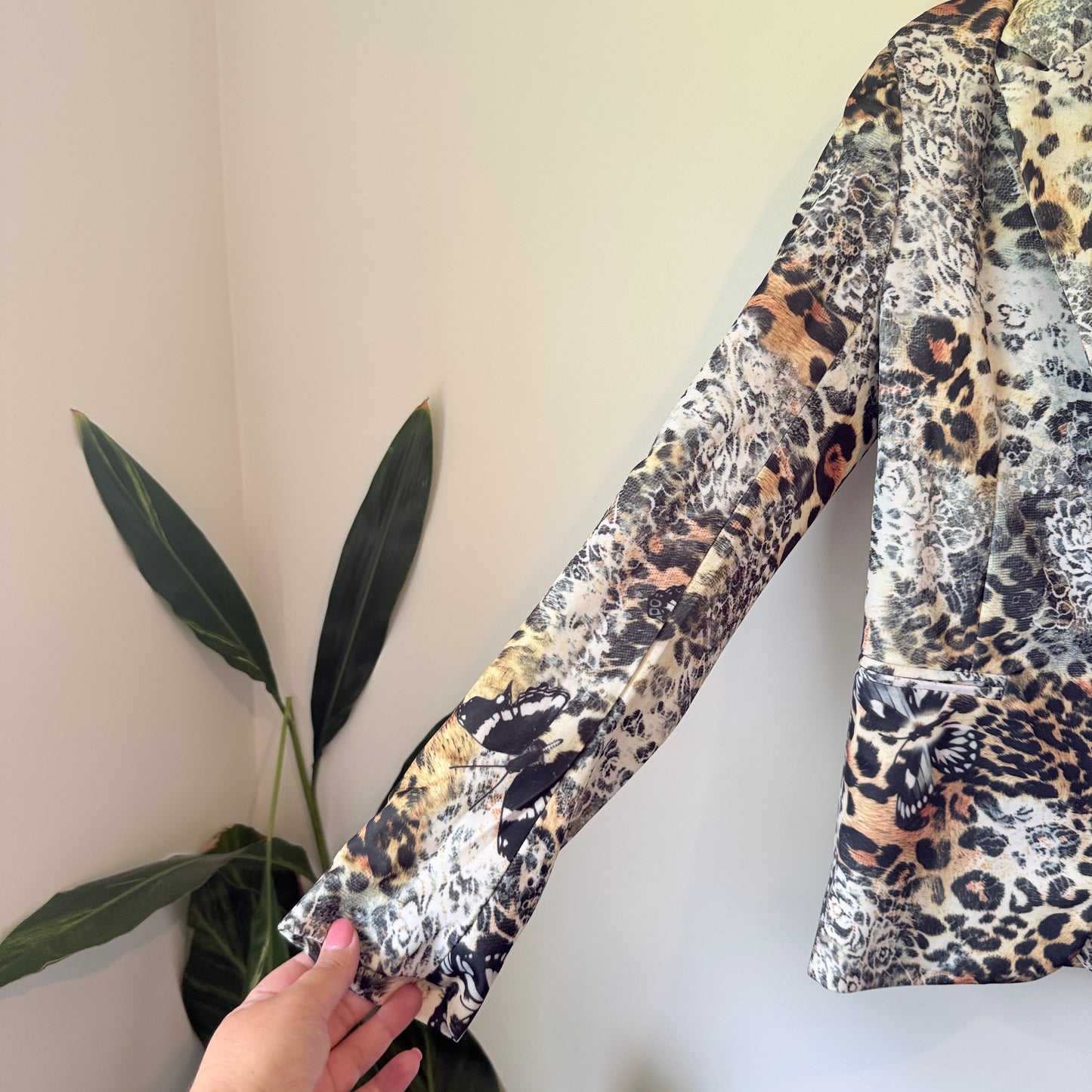 Beulah Style Leopard & Butterfly Print Blazer - Size M