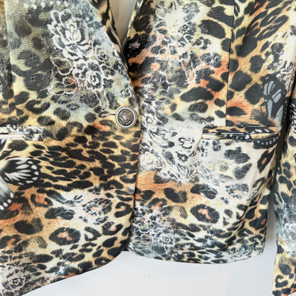 Beulah Style Leopard & Butterfly Print Blazer - Size M