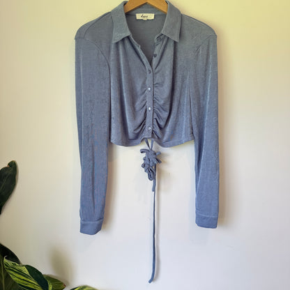 Dazie Ruched Front Collared Crop Top Blue - Size 18