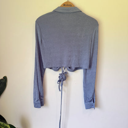 Dazie Ruched Front Collared Crop Top Blue - Size 18