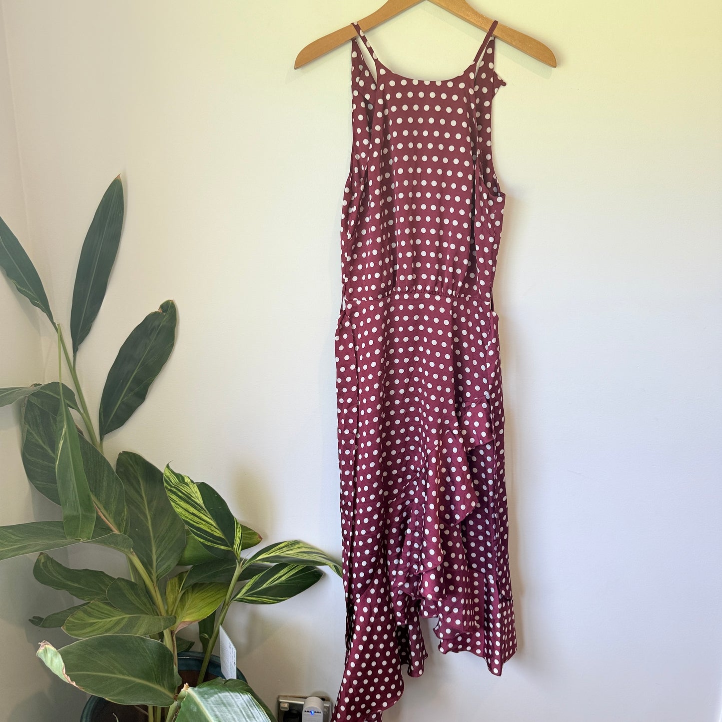 Dotti Polka Dot Ruffle Hem Dress Burgundy - Size 6