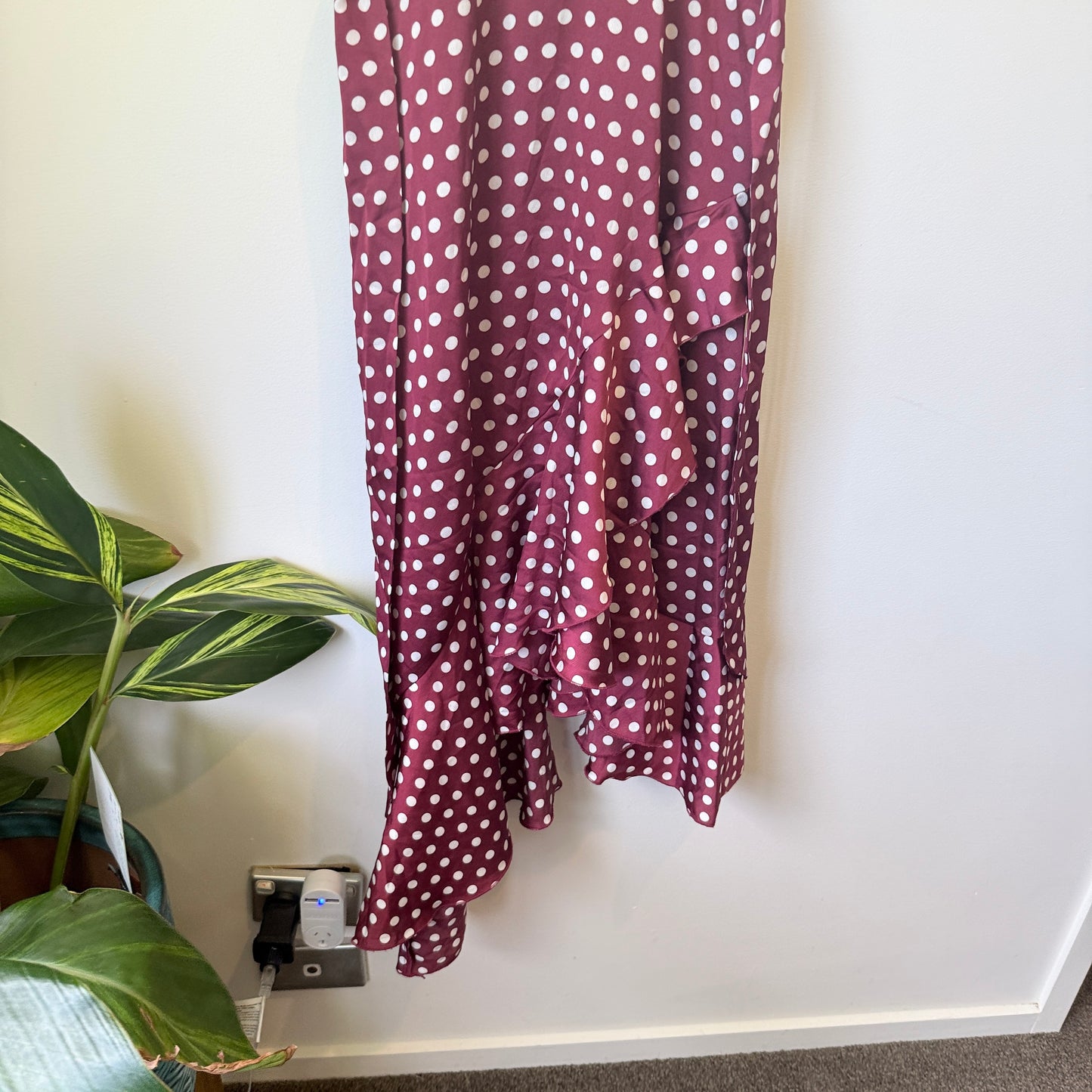 Dotti Polka Dot Ruffle Hem Dress Burgundy - Size 6