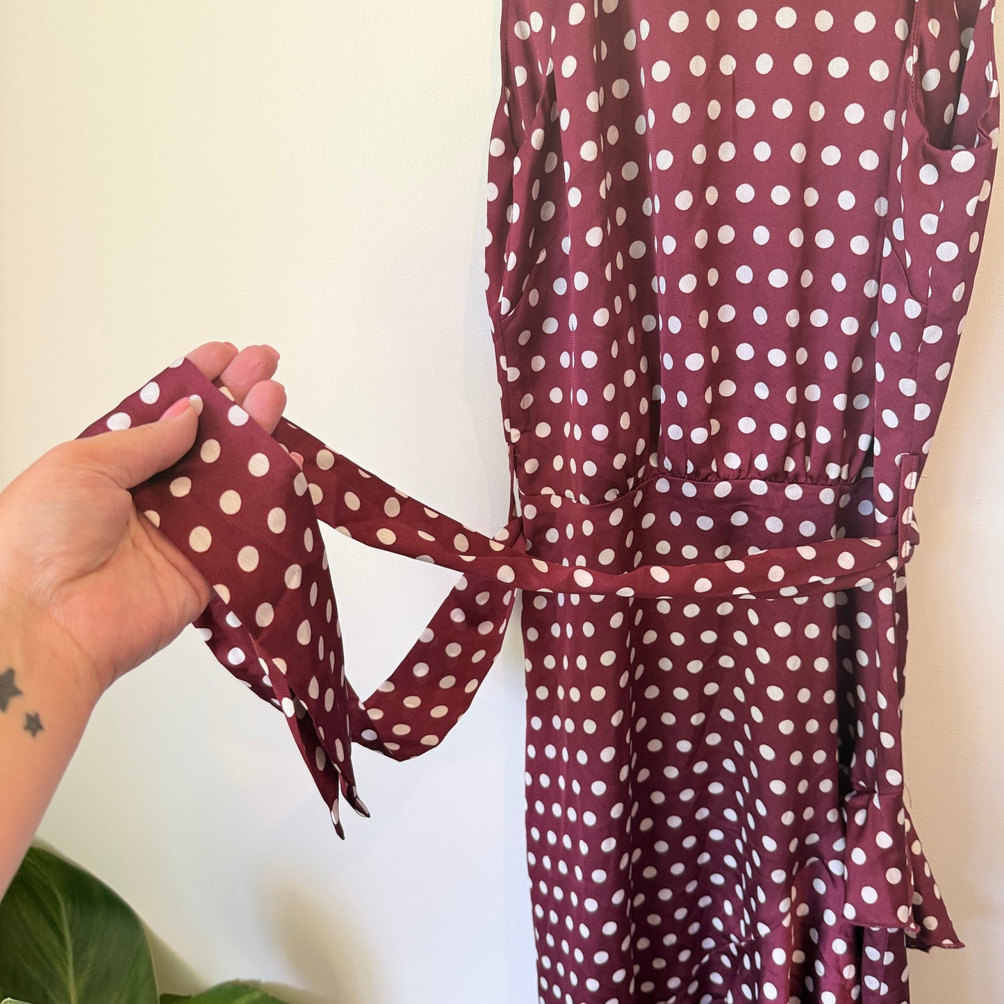 Dotti Polka Dot Ruffle Hem Dress Burgundy - Size 6