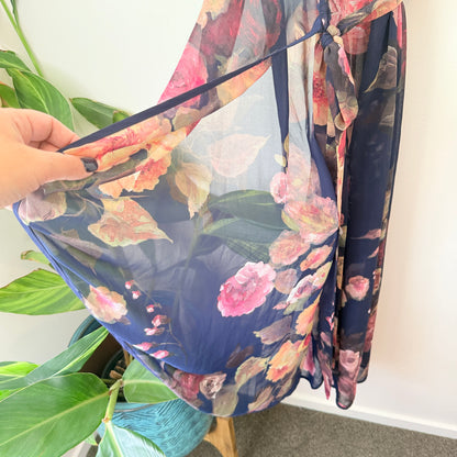 Made in NZ U/Arm to U/Arm 56cm Floral Print Sheer Wrap Dress