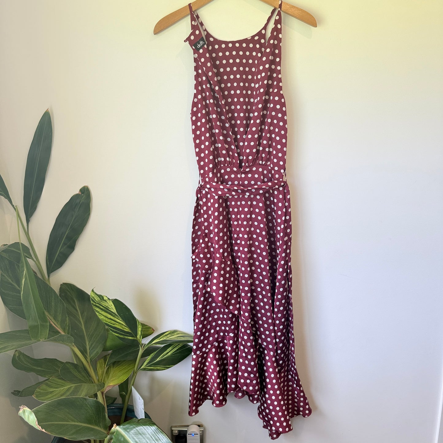 Dotti Polka Dot Ruffle Hem Dress Burgundy - Size 6