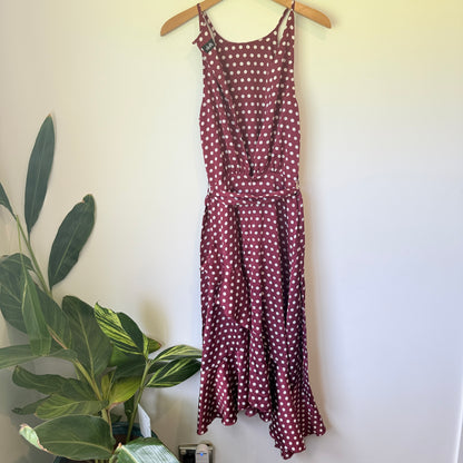 Dotti Polka Dot Ruffle Hem Dress Burgundy - Size 6