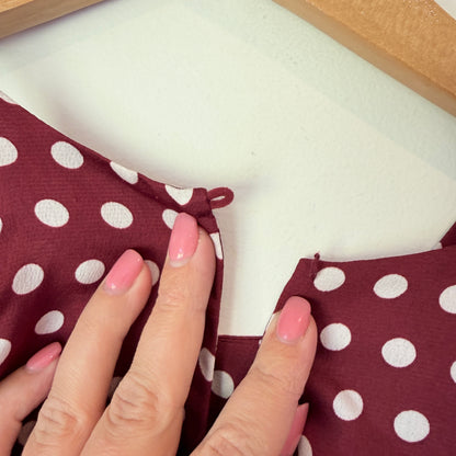 Dotti Polka Dot Ruffle Hem Dress Burgundy - Size 6