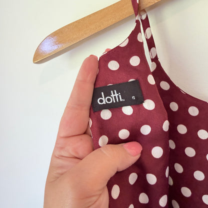 Dotti Polka Dot Ruffle Hem Dress Burgundy - Size 6