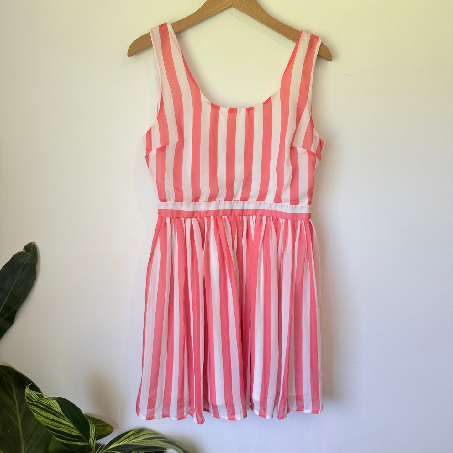 Pagani Striped Fit & Flare Dress Pink & White - Size 12